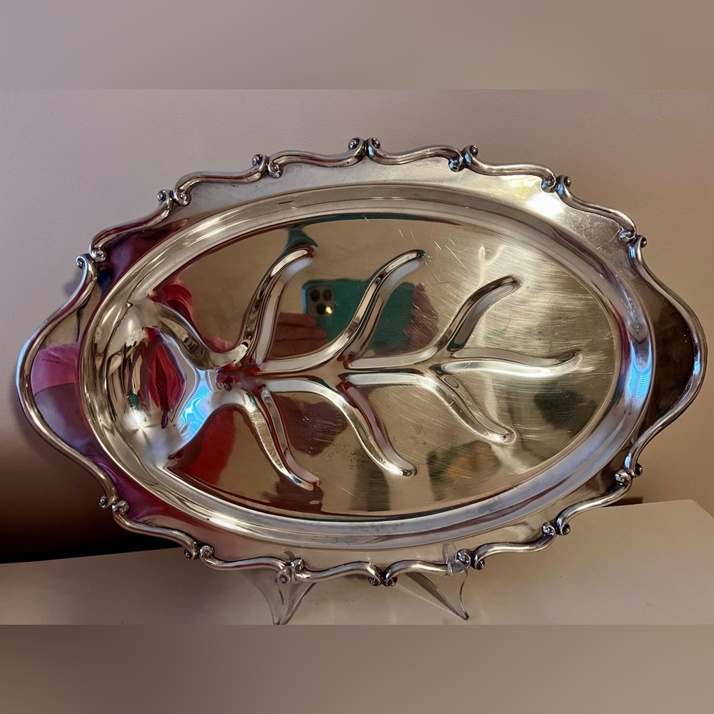 Vtg FB ROGERS Silver Plated Meat Platter Serving Tray 18.75" long